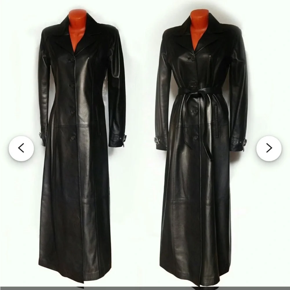 Thinsulate Genuine Long Women’s Black Leather Trench Coat - Picture 16 of 16